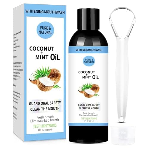 Natural Whitening Oil Mouthwash Contains Coconut and Peppermint Oil, Freshens Breath Eliminates Bad Breath Whitens Teeth and Healthier Gums - Image 3