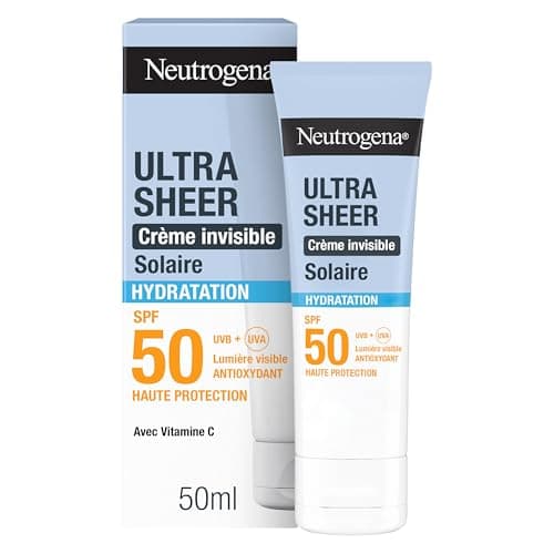Neutrogena – Crème Solaire Visage Invisible Ultra Sheer Hydratation SPF 50 UVB + UVA (50 ml) – Antioxydant et haute protection avec Vitamine C – Sec au toucher, absorption rapide et hydratation 24 h - Image 2