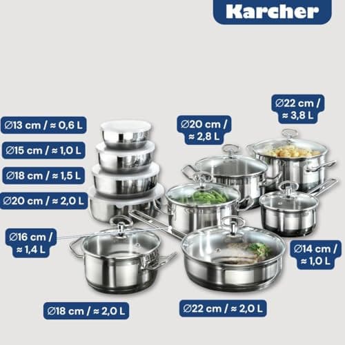 Karcher Jasmine Saucepan Set (Stainless Steel, 20 Pieces, Including Glass Lid and Stainless Steel Bowl Set, Induction) - Image 4