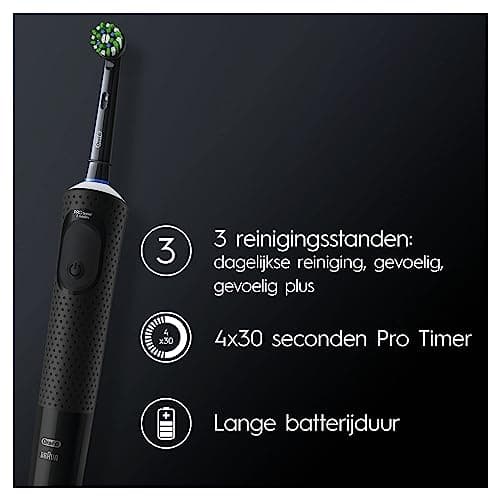 Oral-B Vitality Pro Lot de 2 brosses à dents électriques avec 2 brosses de rechange, 3 modes de nettoyage pour soins dentaires, cadeau pour homme/femme, conçu par Braun, noir/violet - Image 6