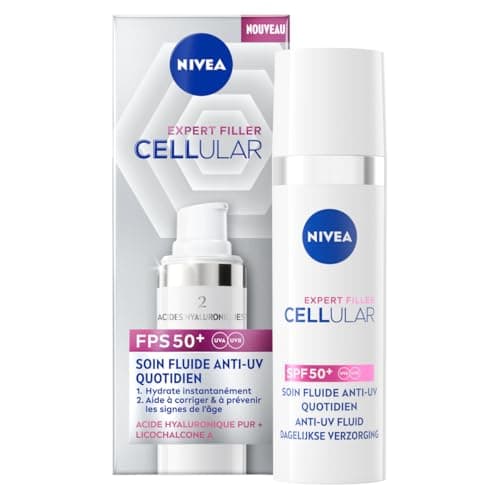NIVEA Cellular Expert Filler Soin Fluide anti-UV quotidien SPF 50+ (1x 30 ml) — Soin visage enrichi en Acide Hyaluronique pur et Licochalcone A — Fluide Anti-âge hydratant - Image 2
