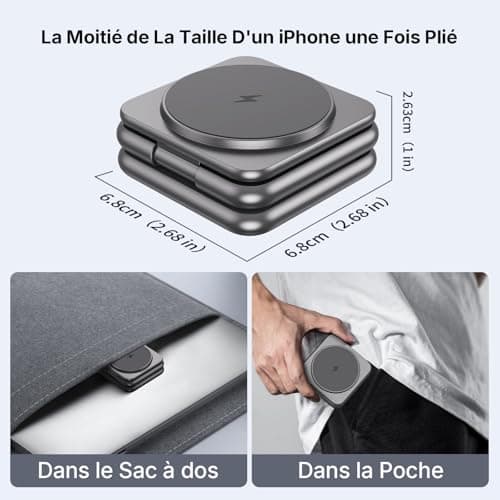 Wireless Induction Charger, 3 in 1 Mag-Safe Charger [Zinc Alloy] Foldable Magnetic Travel Charging Station for Apple iPhone 16/15/14/13/12/Pro/Max/Plus Apple Watch AirPods, Grey - Image 4