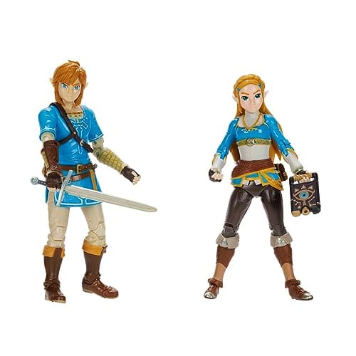 Nintendo Zelda - Pack of 2 Link and Zelda Action Figures - 11 cm - 20 Points of Articulation - Official Zelda Breath of The Wild - Sheikah Tablet and Soldier Sword Accessories - Ages 3+ - Image 2