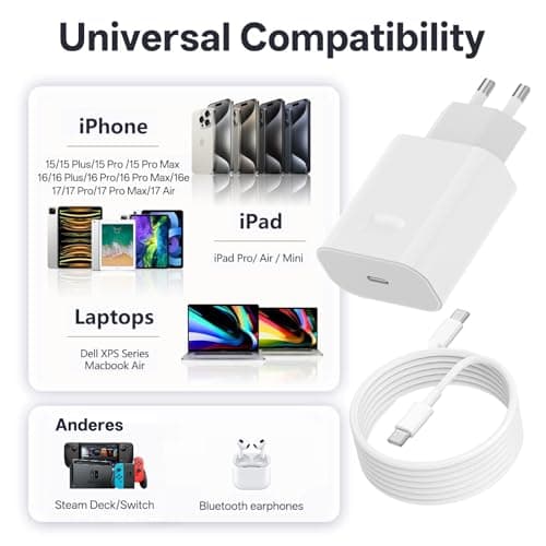 iPhone Fast Charger, 20W USB C Power Adapter Plug, Apple MFi Certified Charger Block Compatible with iPhone 17/16/16 Plus/16 Pro/16 Pro Max/15/iPad Air/AirPods, with 2M Type-C to C Cable - Image 5