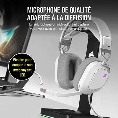 Corsair HS80 RGB USB Premium Gaming Headset with Dolby 7.1 Surround Sound (Broadcast Quality Microphone, Breathable Microfibre Fabric, High-Fidelity Audio, Durable Construction) White - Image 5