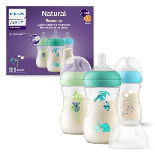 Philips Avent Natural Response 260 ml (9 oz) Bottles with Medium Flow Teats (Flow 3), Set of 3, Tropical Animals, SCY903/73 - Image 3