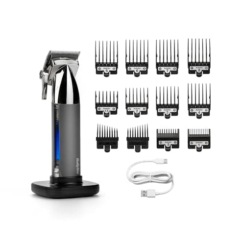 BaByliss Super-X Metal Cordless Hair Clipper, Japanese Steel Blades, 10 Combs, 2 Ear Combs, Lithium Battery, Digital Display, Metal Handle, Black, E996E - Image 2