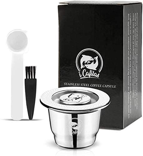 i Cafilas Stainless Steel Refillable Reusable Espresso Crema Coffee Capsule for Nespresso Coffee Machine + 1 Spoon + 1 Brush (Capsule) - Image 1