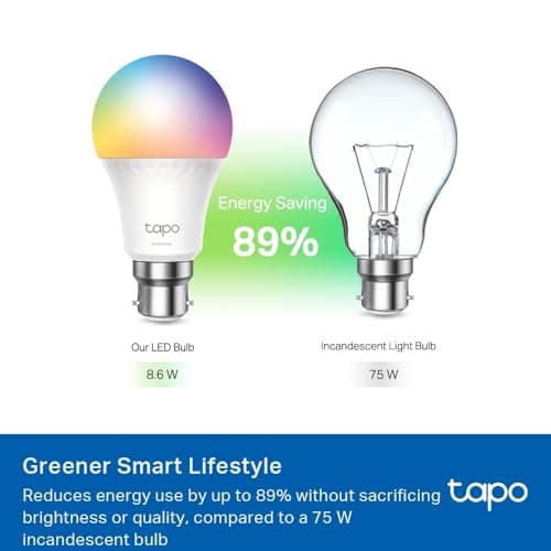Tapo Ampoule intelligente B22 Matter, surveillance de l'énergie, extra lumineuse 1055 lm, ampoule intelligente 8,6 W, intensité variable, ampoules Alexa réglables, commande vocale avec Apple HomeKit, - Image 7