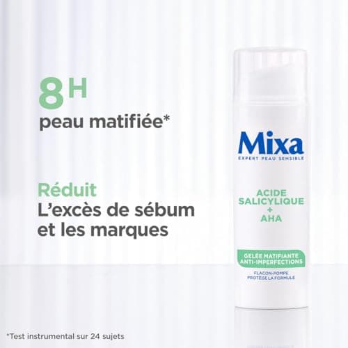Mixa - Gelée Matifiante Anti-Imperfections à l'Acide Salicylique + AHA - Peaux Grasses et Acnéiques - Contrôle du Sébum - Texture Sorbet Légère et Rafraîchissante - Flacon-Pompe Antioxydant - 50 ml - Image 5
