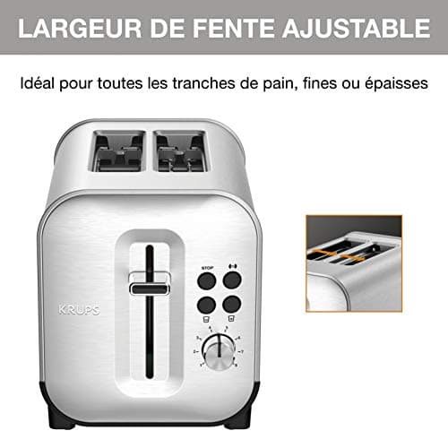 Krups Toaster with 2 wide slots, premium brushed stainless steel, 8 temperature settings, Extra-high lift, Crumb tray tray, Excellence KH682D10 - Image 5