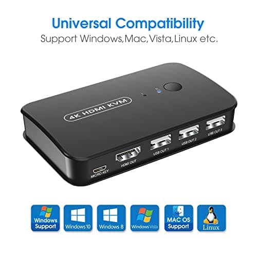 KVM Switch 2 PC 1 Monitor, HDMI and USB KVM Switch, 4K@30Hz, KVM Switches Sharing Monitor and 3 USB Device, 2 KVM Cables Included - Image 6