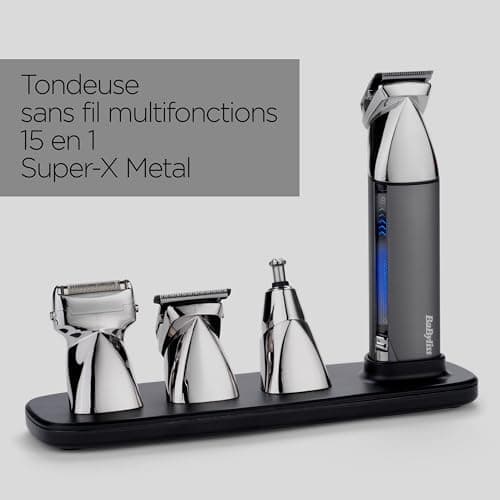 BaByliss Tondeuse cheveux sans fil Super-X Metal, Lames en acier japonais, 10 sabots, 2 sabots oreille, Batterie lithium, affichage digital, Poignée en métal, noir, E996E - Image 7
