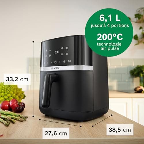 Bosch Air Fryer Series 4, MAF462B0, Oil Free Deep Fryer, 6.1 L, 7 Programs, Dual Heat, Defrost & Keep Warm Functions, Touch Screen, Cooks Up To 65% Faster, Black - Image 7