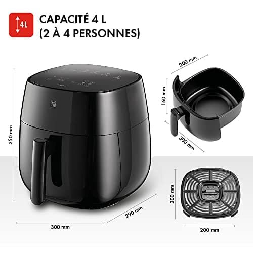 ZWILLING Air Fryer - Oil Free Hot Air Fryer, 4 Liters, 2 to 4 People, 6 Programs, 1400 W, Adjustable Cooking from 80° to 200°, Colour: Black - Image 4