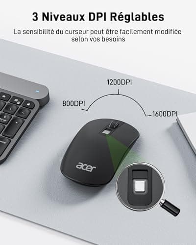 acer Wireless Mouse, 2.4GHz Optical Mouse with 4 Programmable Buttons 1600 DPI Ambidextrous and Ergonomic, Connection or Receiver USB Multi Devices for PC/Computer/Phone/Tablet - Image 4