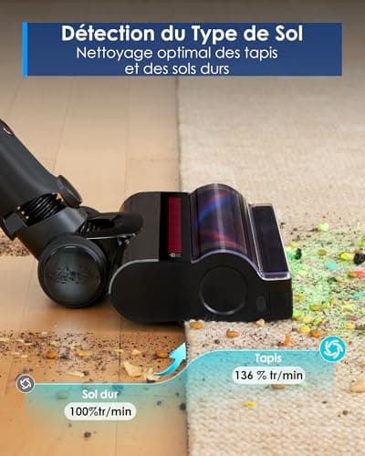 Tineco Pure One A90S Aspirateur Balai sans Fil, 270AW d’Aspiration, 105 Min d'autonomie, Brosse 3DSense Master, Lumière LED Verte à 150°, Pliable à 180°, Adapté aux Poils d'animaux/Tapis/Sols Durs - Image 4