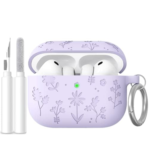 AhaStyle AirPods Pro 3 Case (2025) Cute Engraved Flower Silicone Case for AirPods Pro 3rd Generation Shockproof Full Body Cover for Apple AirPods Pro 3rd Gen with Cleaning Kit for Women Flles - Image 2