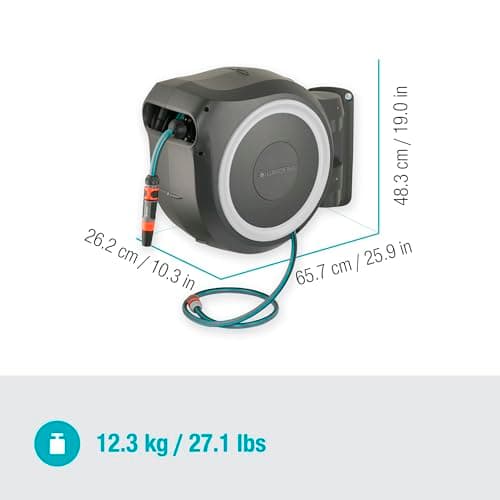 Gardena RollUp Wall Hose Reel L (White) – Length 30 – 5 Year Guarantee – 180° Swivel Hose Reel – Complete Set with EcoPlus Lance, Fitting, Gardena Hose and Wall Bracket Included (18627-38) - Image 4