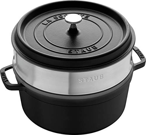 STAUB Enamelled Cast Iron Casserole Dish with Lid and Steam Basket, Suitable for All Heat Sources Including Induction, 4 to 5 People, Round, 26 cm, 5 L, 7.2 kg, Matte Black - Image 3