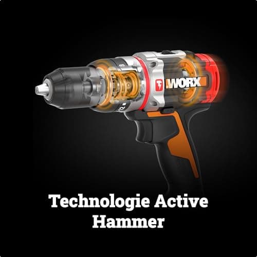 WORX NITRO - Perceuse à Percussion sans Fil - Batterie 20 V/2Ah et Moteur Brushless - SlammerDrill - Technologie ActiveHammer - Livrée avec 2 Batteries et Accessoires - 60 Nm - ⌀ 13 mm - WORX WX354 - Image 6