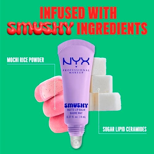 NYX Professional Makeup - Matte Tinted Lip Balm - Formula Enriched with Mochi Rice Powder and Nourishing Ceramides - Scented Shades - Smushy Lip Balm - Shade : Sugar Smush - Image 8