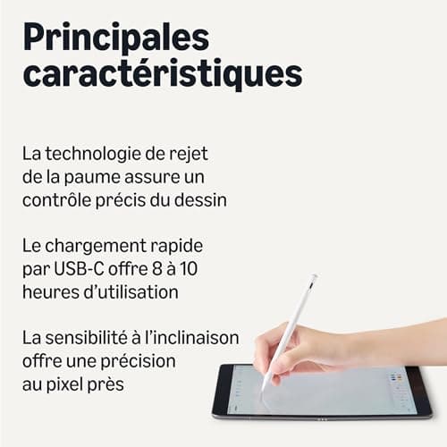 Amazon Basics Stylus Pen with Non-Palm Interference Function for iPad 11th Generation (2018-2025), Quick Charge Via USB-C - Image 3