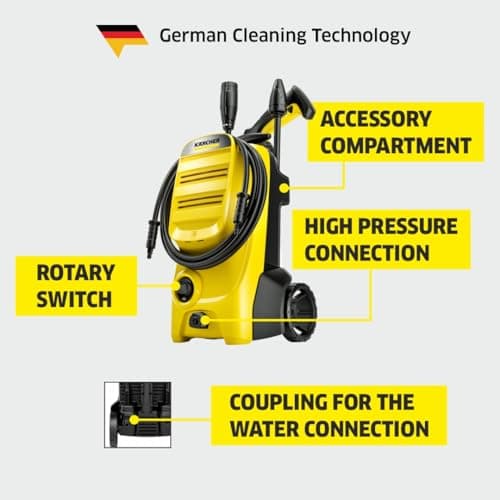 Kärcher Pressure Washer K 4 Classic, Pressure: max. 130 bar, Flow rate: 420 l/h, Surface area: 30 m²/h, Water Filter, Weight: 4.6 kg, Hose and High Pressure Gun, Rotabuse, Vario Power Lance - Image 5