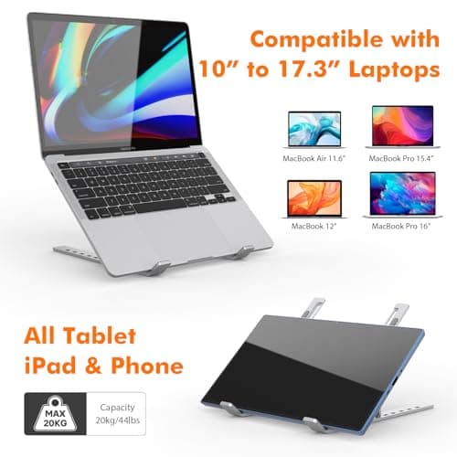 GRIFEMA GB1054 Adjustable Laptop Stand, Foldable Aluminum PC Stand 6 Levels Height, Compatible with MacBook Air/Pro, Dell 10-17.3 Inch, Lightweight and Stable – Silver - Image 6