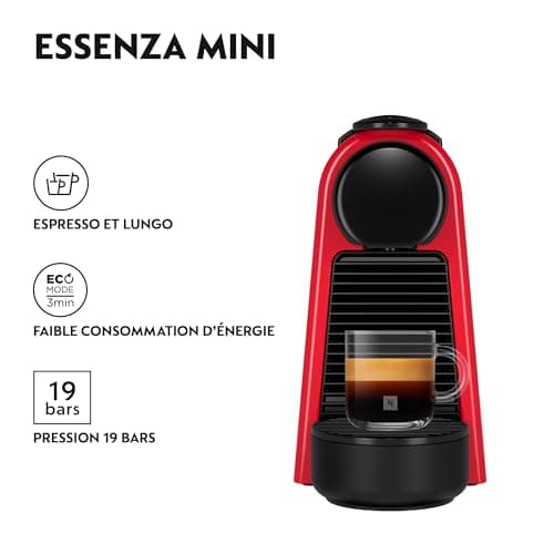 De'Longhi Nespresso Essenza Mini EN85.R, Automatic Coffee Machine, Single Cup Capsule Machine, Welcome Set Included, Compact Design, Pressure 19 Bar, 1150 W, Ruby Red - Image 3
