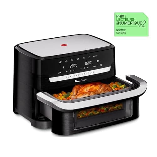 Moulinex Easy Fry Dual Flex, Air Fryer, Large Drawer 9L, Double Zone, Removable Divider, Up to 8 People, 7 Intuitive Programs, EZ9228F0, Black, Black - Image 4