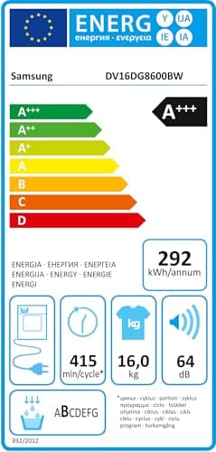 Samsung DV16DG8600BW/U3 Tumble Dryer, 16 kg, Heat Pump, WiFi, AI Dry, Hygienising Program, Front Loading, 68.6 L x 98.4 H x 84.4 D cm - Image 3