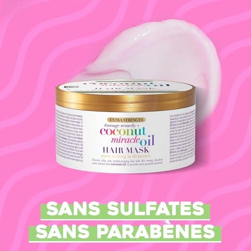 OGX | Masque Cheveux Extra Strength Damage Remedy + Coconut Miracle Oil (pot de 300 ml) – Soin cheveux à l'huile de noix de coco pour cheveux abîmés – Masque hydratant sans parabènes - Image 6
