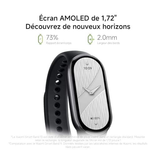 Xiaomi Smart Band 10, Montre Connectée, Boîtier alu, Suivi d'Activité, Écran AMOLED 1.72'', Autonomie 21 Jours, Charge Rapide, Suivi santé & Sommeil,150+ Sports, iOS & Android, 5 ATM, Boussole - Image 5