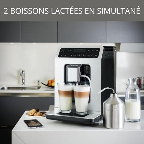 Krups Evidence Coffee Bean Machine, 2 simultaneous cups, OLED screen, 15 pre-recorded drinks, Extra shot for more intensity, Automatic cleaning, Made in France EA891D10 - Image 4