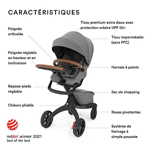 Stokke Xplory X Grey Deluxe Stroller - Adjustable for Baby and Parents' Comfort - Padded, Harness and Reflective Zip for Safety - Folds in a Flash - Image 3