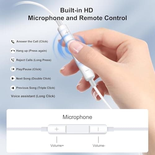 Wired Earphones USB-C for iPhone 17/16/15 Hi-FI Stereo Typ-C In-Ear Earphones with Microphone and Volume Control for Apple 17/16/15, Samsung S24/S23, iPad - White - Image 4