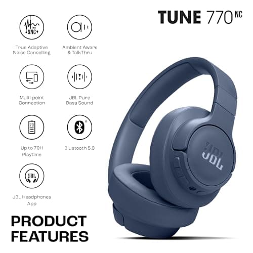 JBL Tune 770NC Casque supra-auriculaire sans fil, autonomie jusqu'à 70 h, Réduction de Bruit Adaptative, Smart Ambient, bleu - Image 3