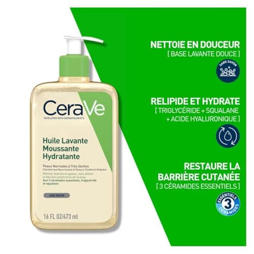 CeraVe - Moisturising Foaming Cleansing Oil - Moisturizes and Soothes Without Altering the Skin Barrier - Ceramides, Triglycerides, Squalane - Normal to Very Dry, Atopic Prone Skin - 473 ml - Image 3