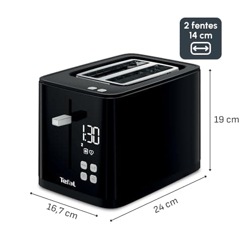 Tefal Toaster with 2 slots, 7 levels of browning, Stop function, Digital display, 2 customizable favorites, Count of time left, Defrost, Heat, Smart'n Light, Black, TT640810 - Image 3