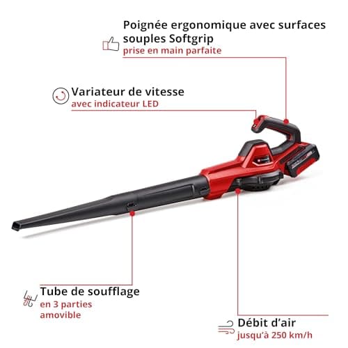 Einhell GE-UB Universal Cordless Blower 18/250 Li E (1 x 4.0 Ah) Power X-Change (18 V, Air Speed 250 km/h, 3-Part Tube, Speed Control with LED, with 4.0 Ah Battery + Charger) - Image 4