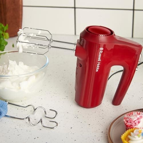 Russell Hobbs Electric Beater [Hand Mixer & Blender] Desire Red (5 Speed + Turbo, 2 Whisks and Dough Hooks Chrome Dishwasher Safe, Ergonomic, Base, 350W) 27152-56 - Image 6