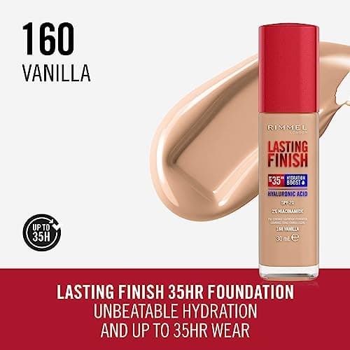Rimmel London Lasting Finish jusqu'à 35h, 160 Vanilla, fond de teint, longue tenue, hydratant, formule vegan, couvrance totale, 30 ml - Image 3