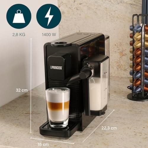Princess Capsule and Latte Pro Capsule Coffee Machine, Nespresso Compatible, Automatic Milk, 20 Bars, 1400W, BPA Free, Washable Parts, Automatic Shutdown, 01.249455.01.001 - Image 4