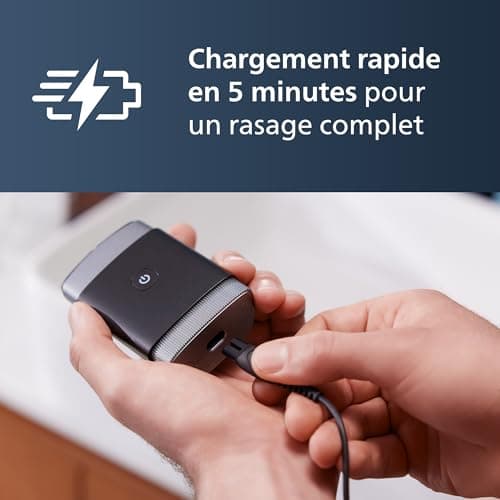 Rasoir portable Philips, rasoir électrique sec et humide, système de lames ComfortCut, têtes flottantes 3D, design compact, batterie puissante, modèle PQ888/06 - Image 9