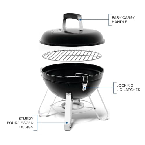 Napoleon NK14K-LEG-3 14 Inch Portable Charcoal Kettle Barbecue Kettle - Black, Portable, 150 Sq Ft Cooking Area, Heavy Duty 4-Leg Design - Image 8