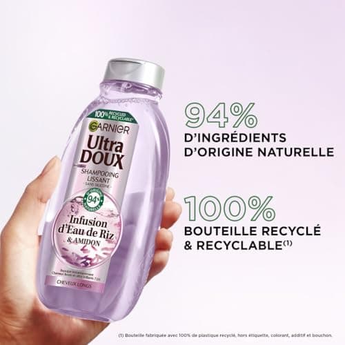 Garnier Ultra Doux - Shampooing Lissant Douceur & Brillance à l'Infusion d'Eau de Riz - Cheveux Rebelles et Indisciplinés - 250 ml - Image 4