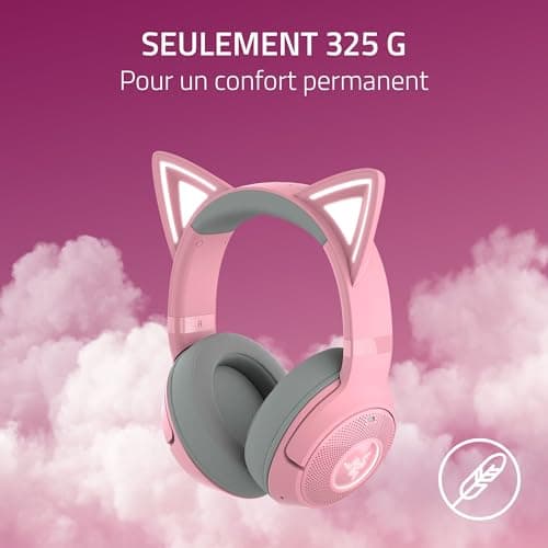 Razer Kraken Kitty V2 BT Wireless Bluetooth Headphones with RGB Lighting and Cat Ears (Bluetooth 5.2, 40 mm Triforce, Noise Cancelling Microphones, Up to 40 Hours of Playtime) Pink - Image 7