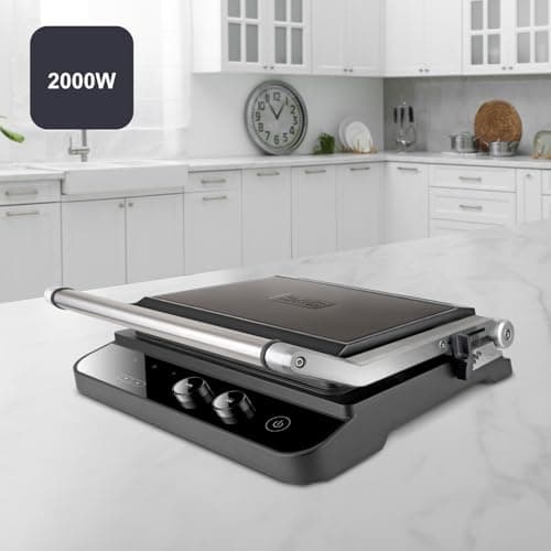 Black and Decker - Grill électrique 2 en 1 2000W, Plaque chauffante et grill, Ouverture à 180º, Contrôle de la température et du temps de cuisson, Écran LCD - Image 3