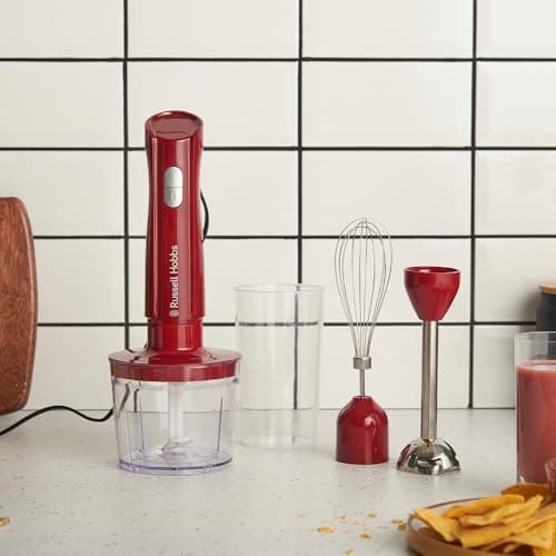 Russell Hobbs Hand Blender [3 in 1: Blender, Whisk, Chopper] Blender Red (600ml Bowl, Smoothies, Soups, Sauces, Dips, Stainless Steel Blades, Dishwasher Safe, BPA Free) 27142-56 - Image 3